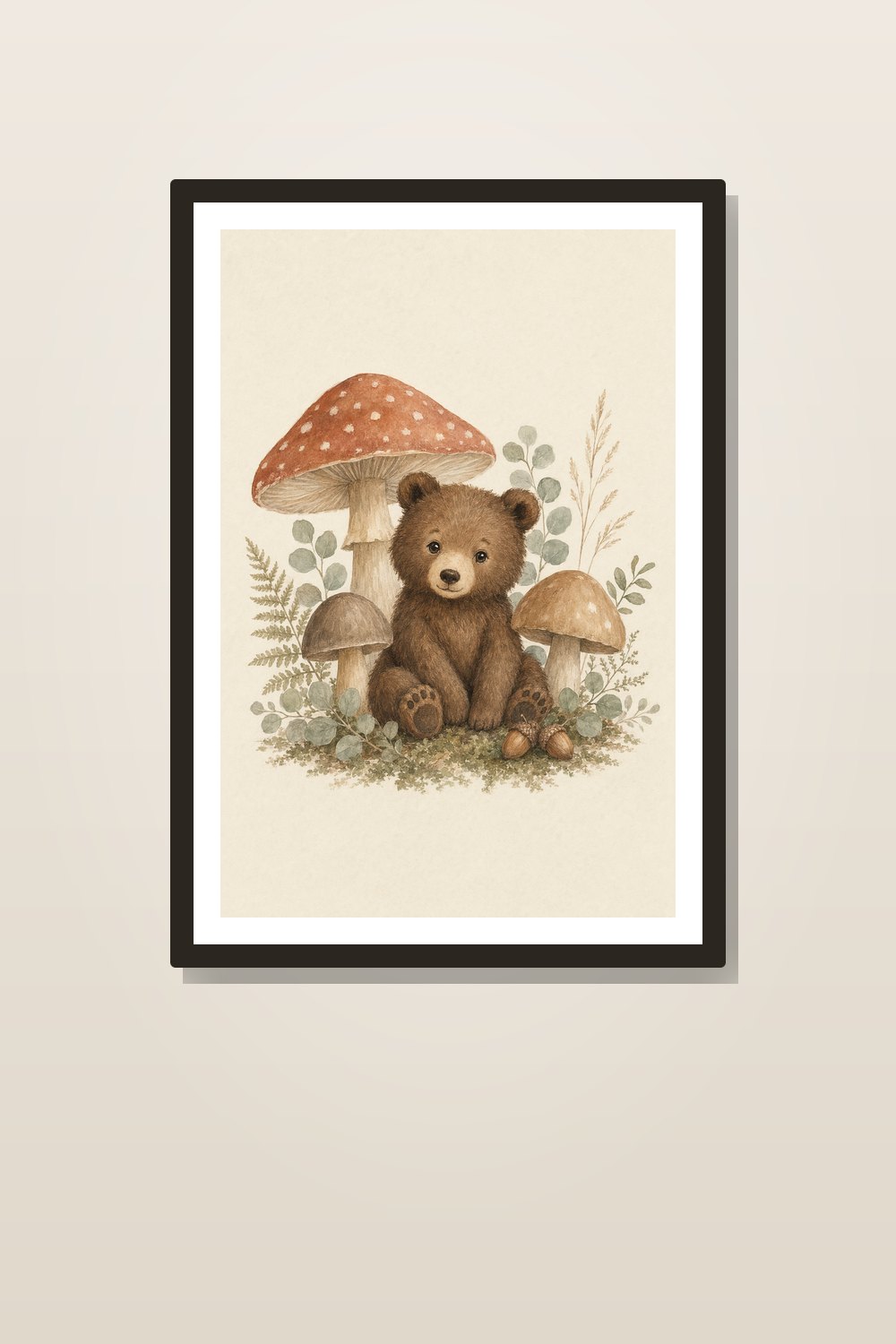 Boho Woodland Nursery Wall Art Printable Set, Neutral Mushroom & Sage Forest Animal Prints