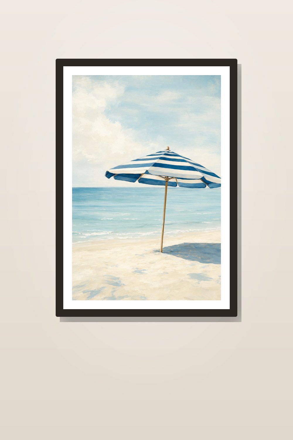 Summer Beach Wall Art Set Printable, Blue Beach Umbrella & Striped Cabana Coastal Wall Art Bundle, Beach House Decor Print Set