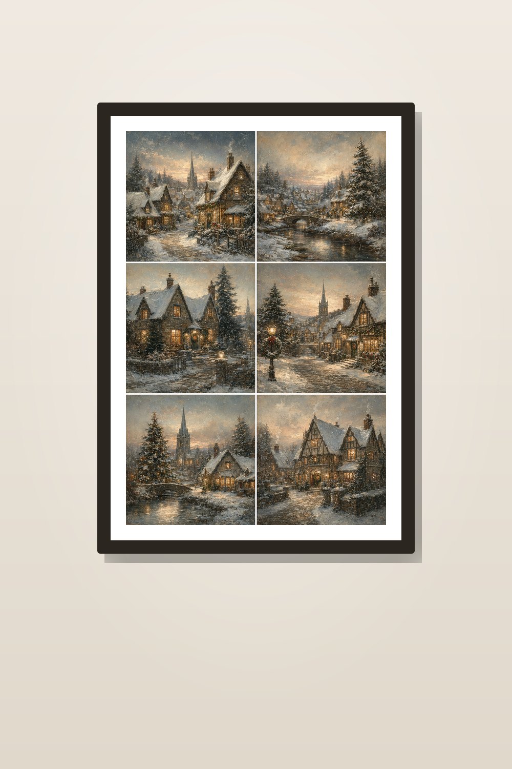 Vintage Christmas Wall Art Printable Set, Christmas Winter Landscape Printable Bundle, Nostalgic Holiday Decor Download
