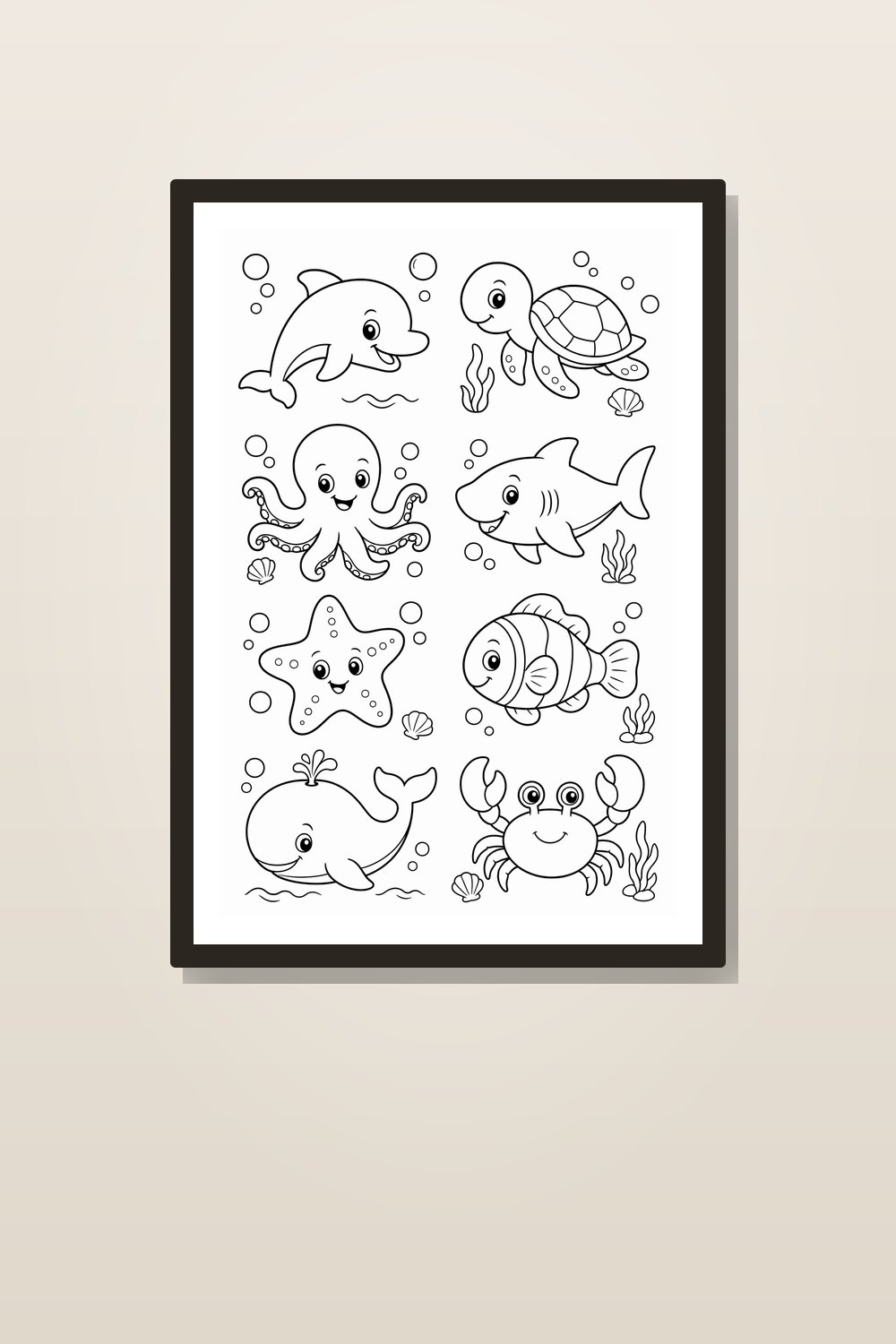 Cute Easy Ocean Animal Coloring Pages for Preschoolers Printable Bundle | 8 Sea Creature Coloring Pages PDF + PNG Pack