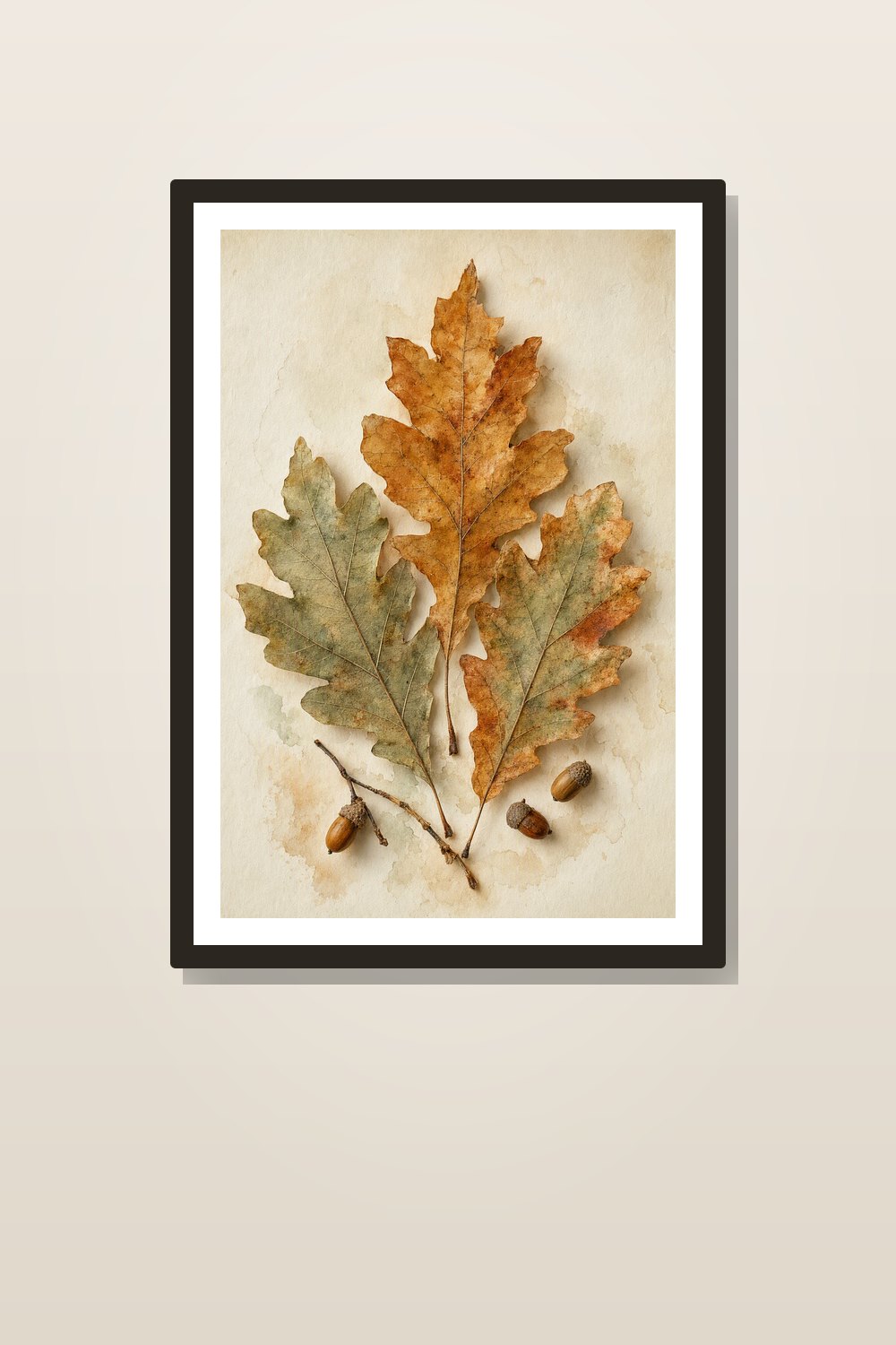 Autumn Herbarium Wall Art Printable Set, Watercolor Pressed Leaves & Neutral Fall Botanicals