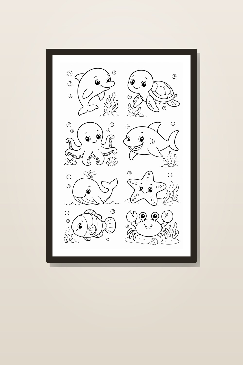 Ocean Animal Coloring Pages for Toddlers & Preschoolers Bundle, Cute Easy Sea Animals Coloring Pages Printable PDF Pack