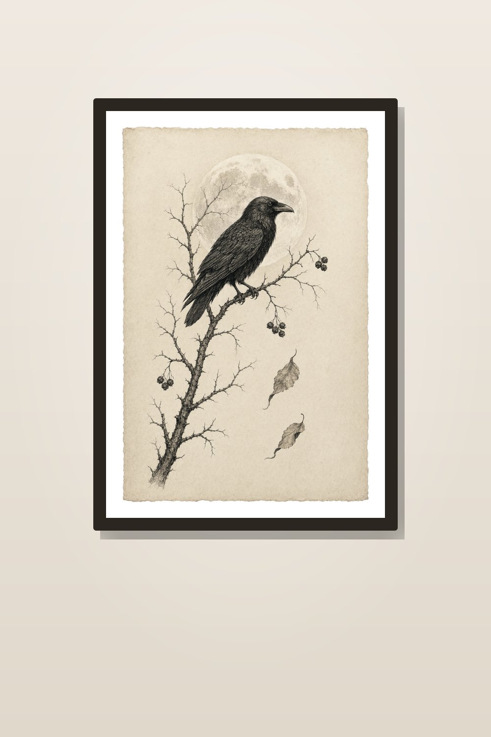 Dark Botanical Halloween Wall Art Printable Set, Vintage Raven & Moth Prints