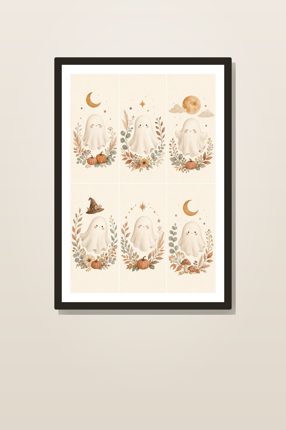 Halloween Boho Nursery Wall Art Set, Neutral Ghost & Pumpkin Prints