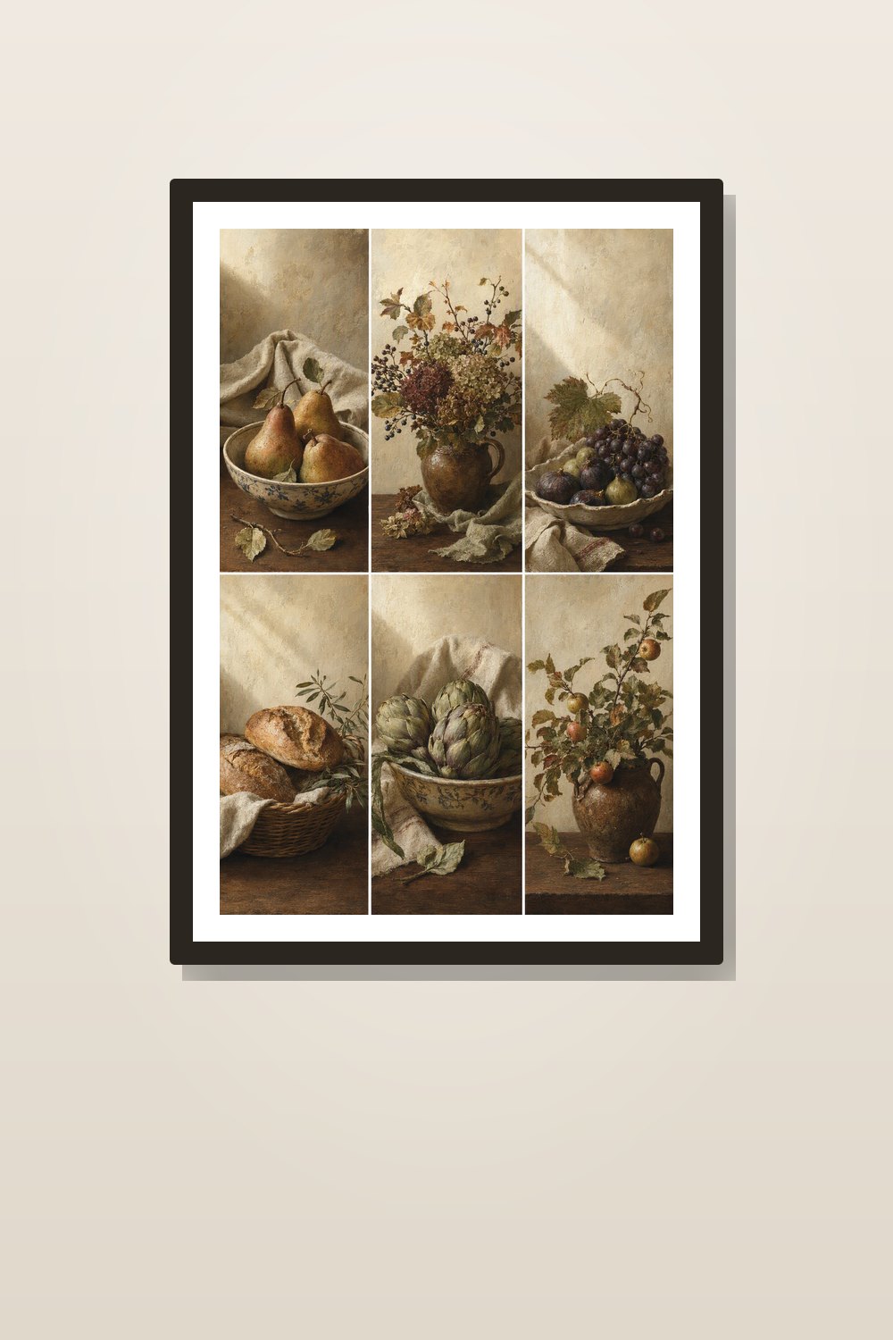 Autumn Harvest Kitchen Wall Art Printable Set, Vintage Pear Fig & Squash Prints