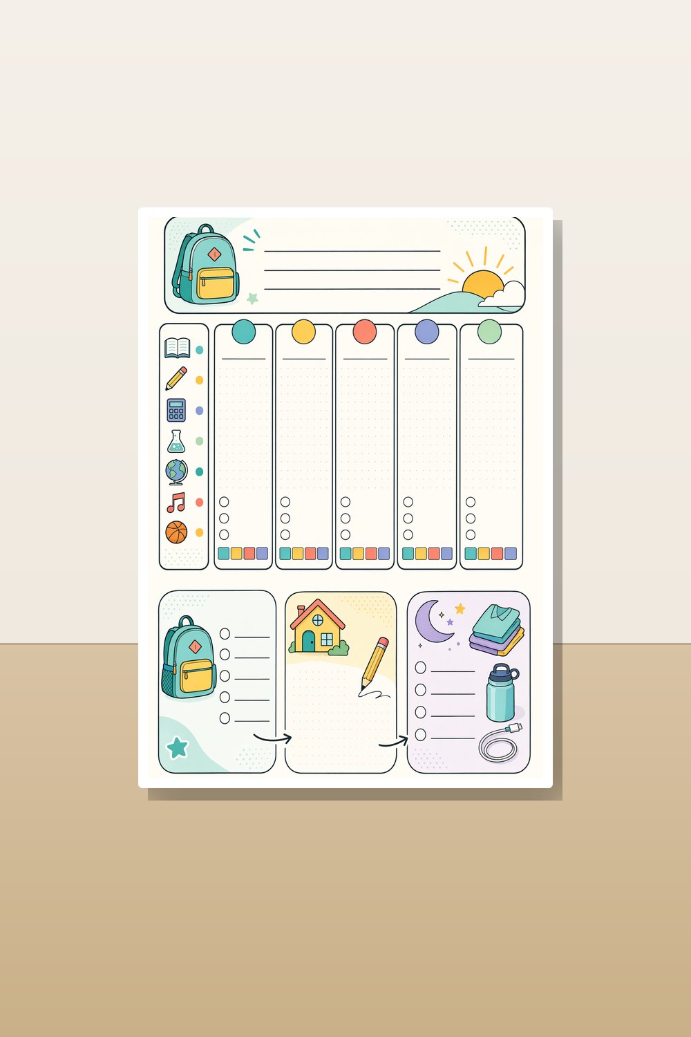 ADHD Middle School Planner Printable Bundle | Visual Homework Routine & Backpack Checklist