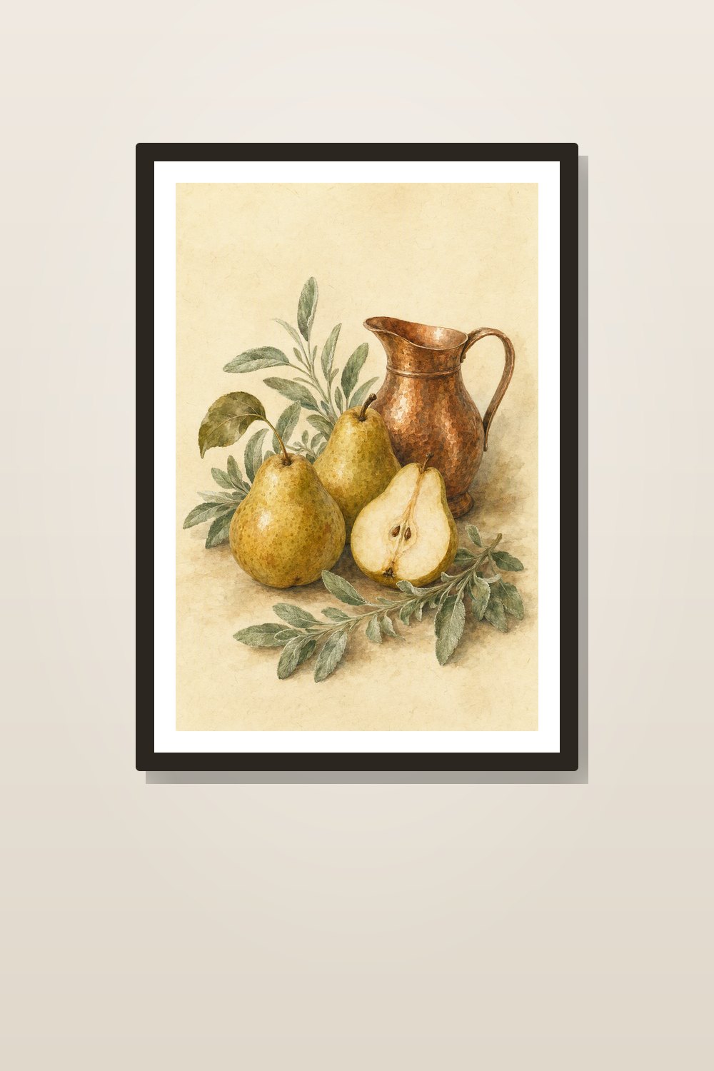 Autumn Kitchen Wall Art Printable Set, Vintage Herb & Produce Watercolor Prints