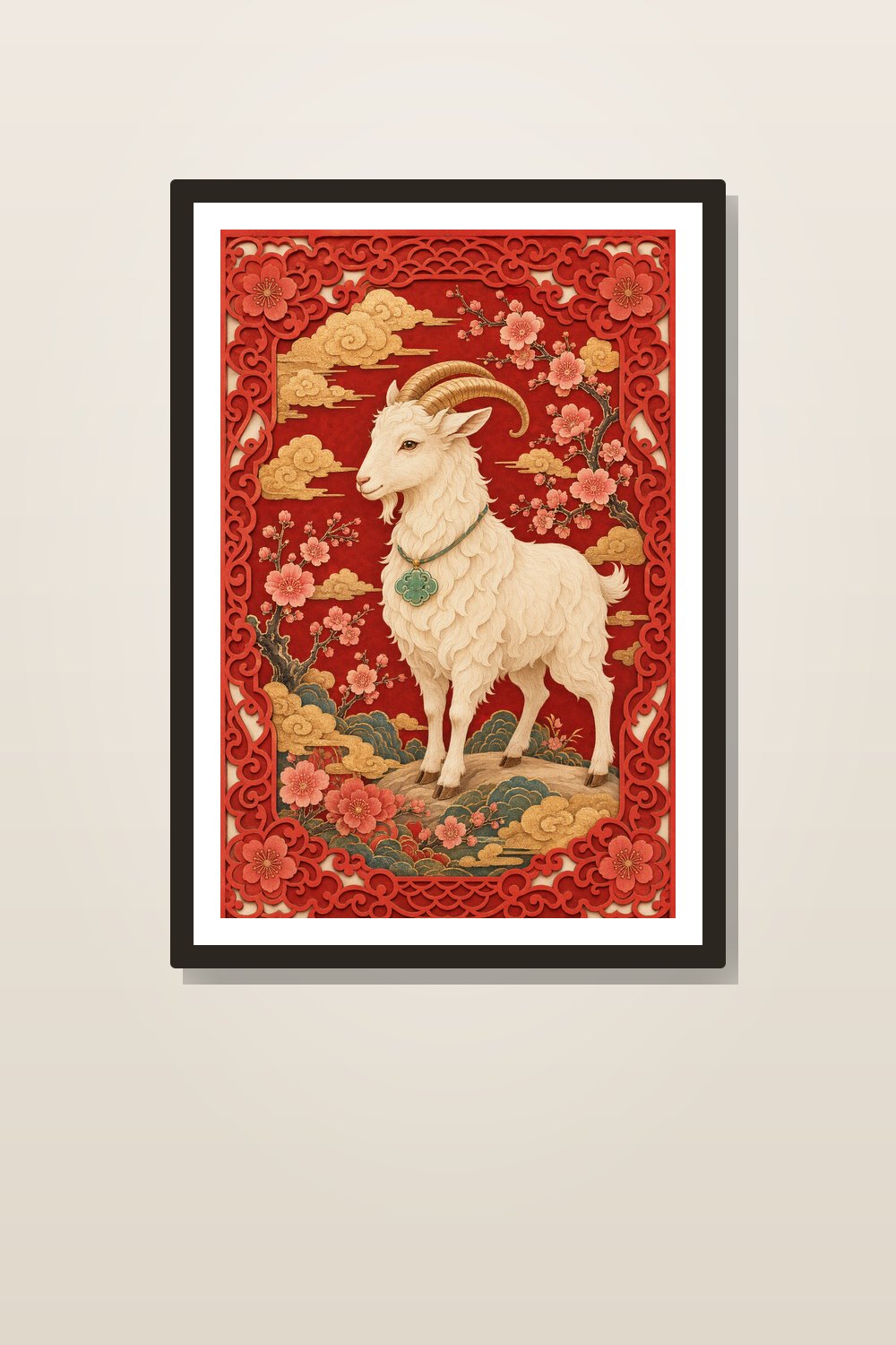 Year of the Goat Wall Art Printable Set, 2027 Lunar New Year Red Gold Decor