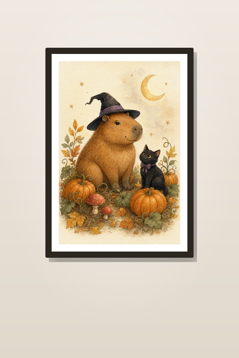 Capybara Halloween Wall Art Printable Set, Witchy Watercolor Decor Bundle