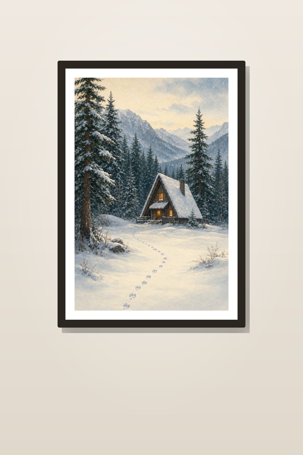 Cozy Winter Cabin Wall Art Printable Set of 6, Snowy A-Frame Fox & Chickadee Lodge Decor