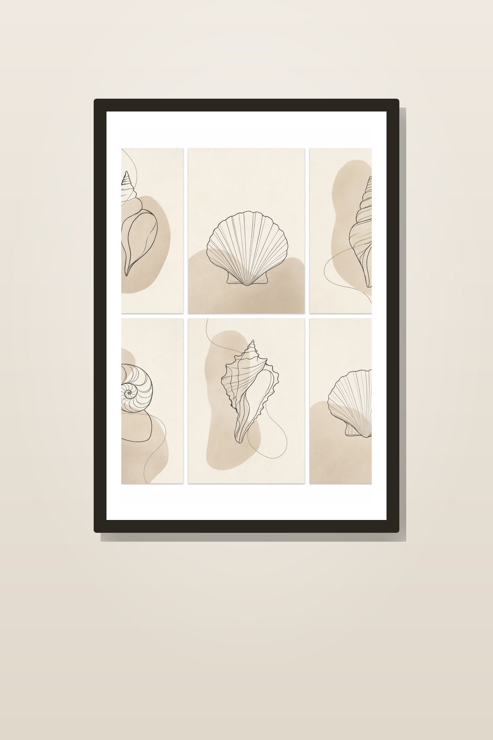 Minimalist Bathroom Wall Art Printable Set, Neutral Bathroom Wall Art Set, Spa Bathroom Shell Line Art Bundle, Beige Black Powder Room Decor