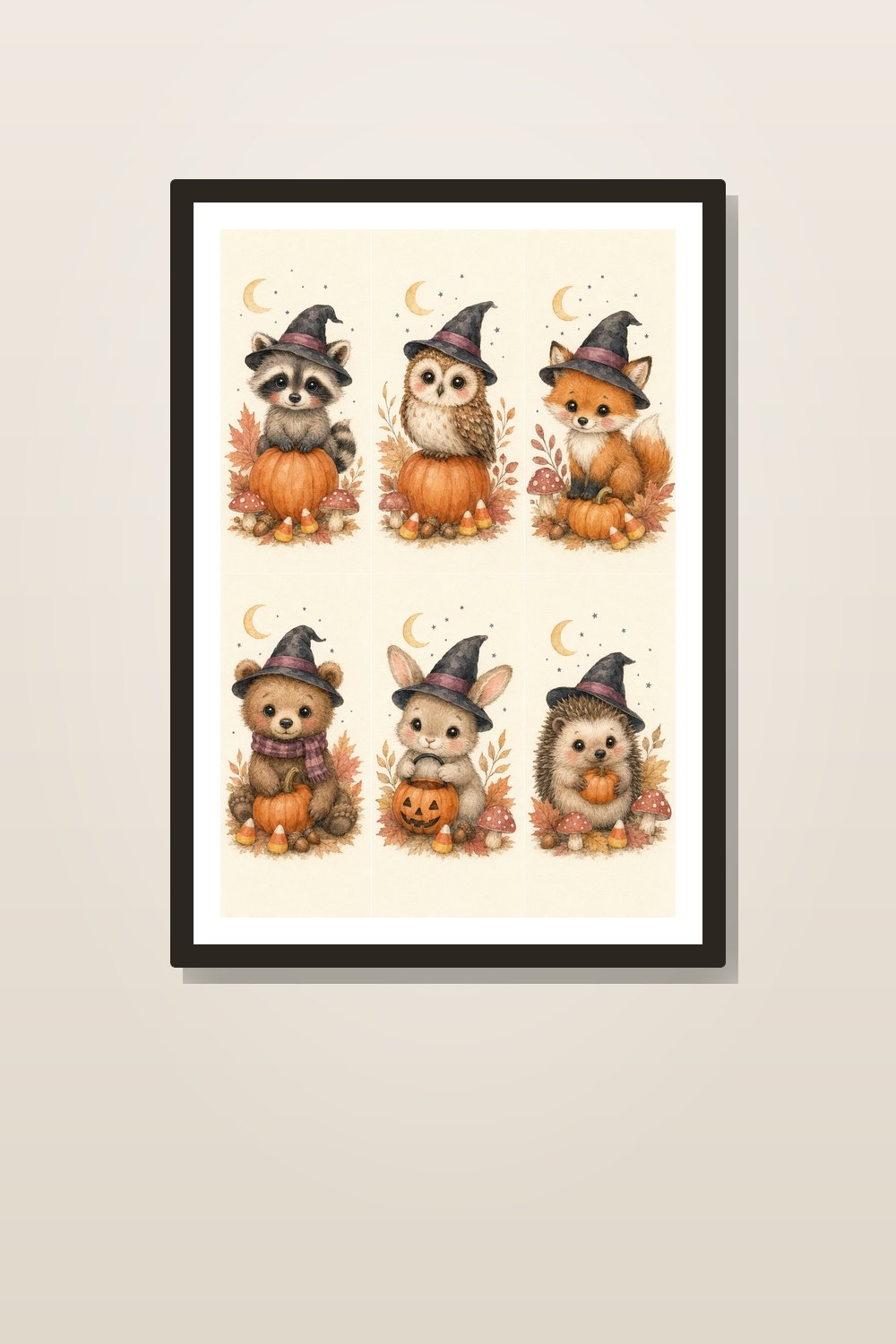 Spooky Cute Raccoon Wall Art Printable Set, Watercolor Halloween Nursery Decor