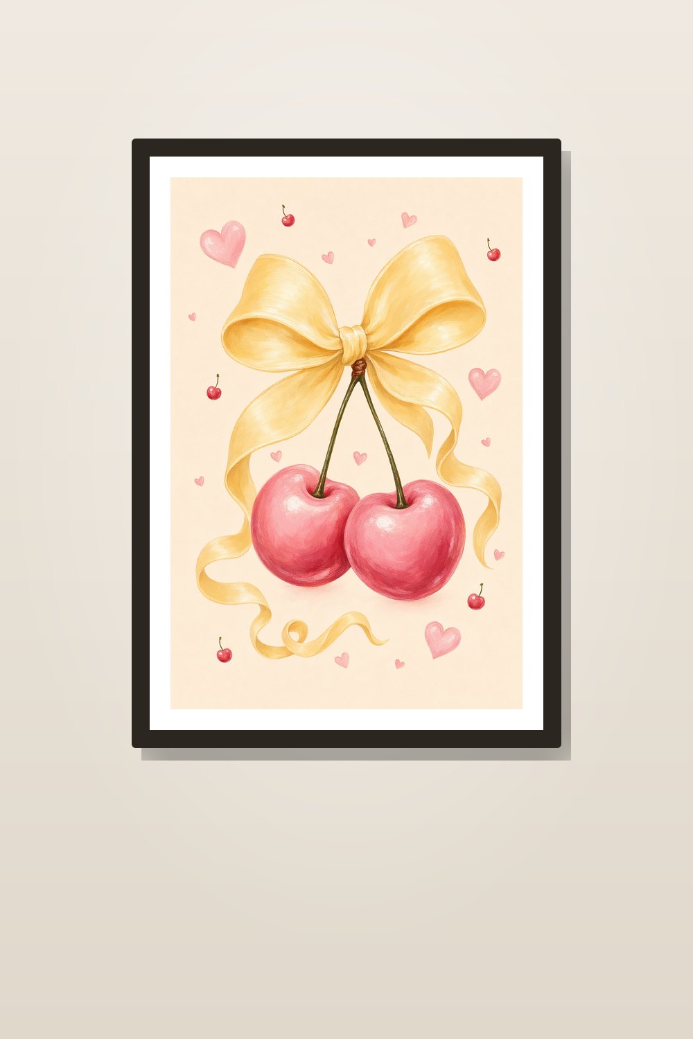 Pastel Valentine Kitchen Wall Art Printable Set, Coquette Pink Cherry Bow Decor
