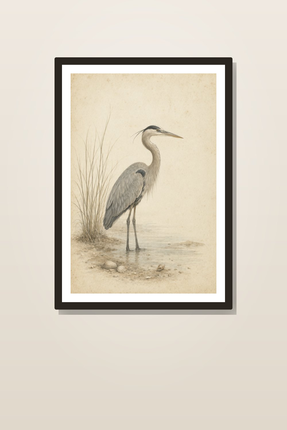 Neutral Vintage Coastal Wall Art Set, Vintage Coastal Gallery Wall Prints, Shell and Seabird Printable Bundle