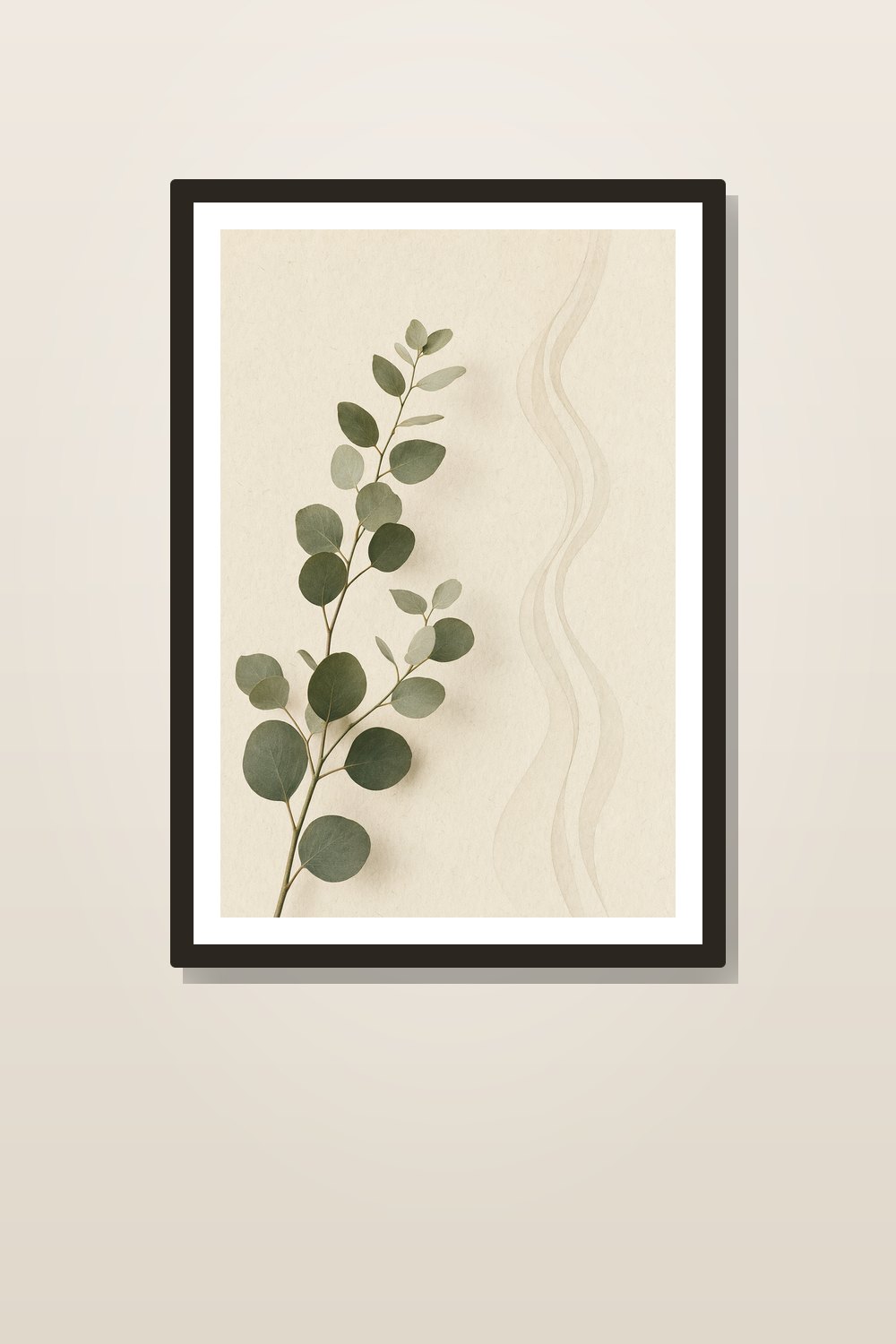 Minimalist Spa Bathroom Wall Art Printable Set, Eucalyptus & River Stones