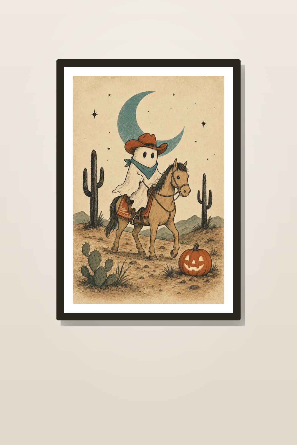 Western Halloween Wall Art Printable Set, Ghost Cowboy Cowgirl Decor