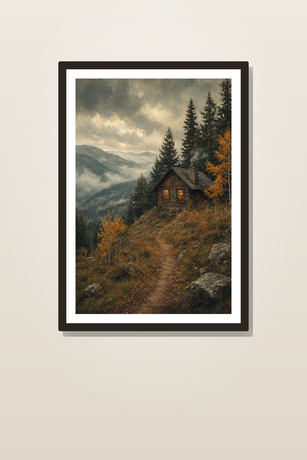 Autumn Mountain Cabin Wall Art Printable Set, Moody Fall Cabin Decor