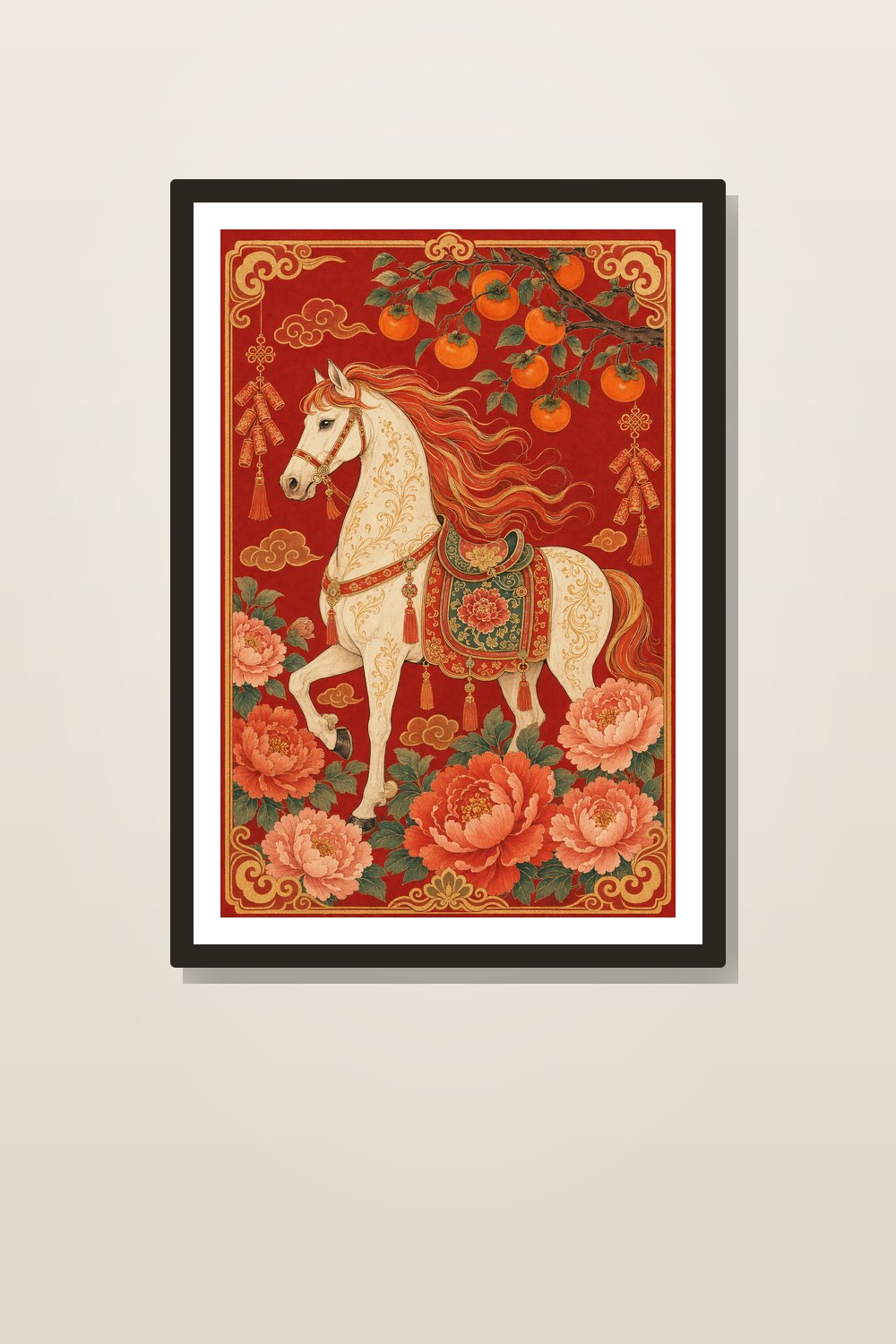 Year of the Horse Wall Art Printable Set, 2026 Lunar New Year Red Gold Horse Decor