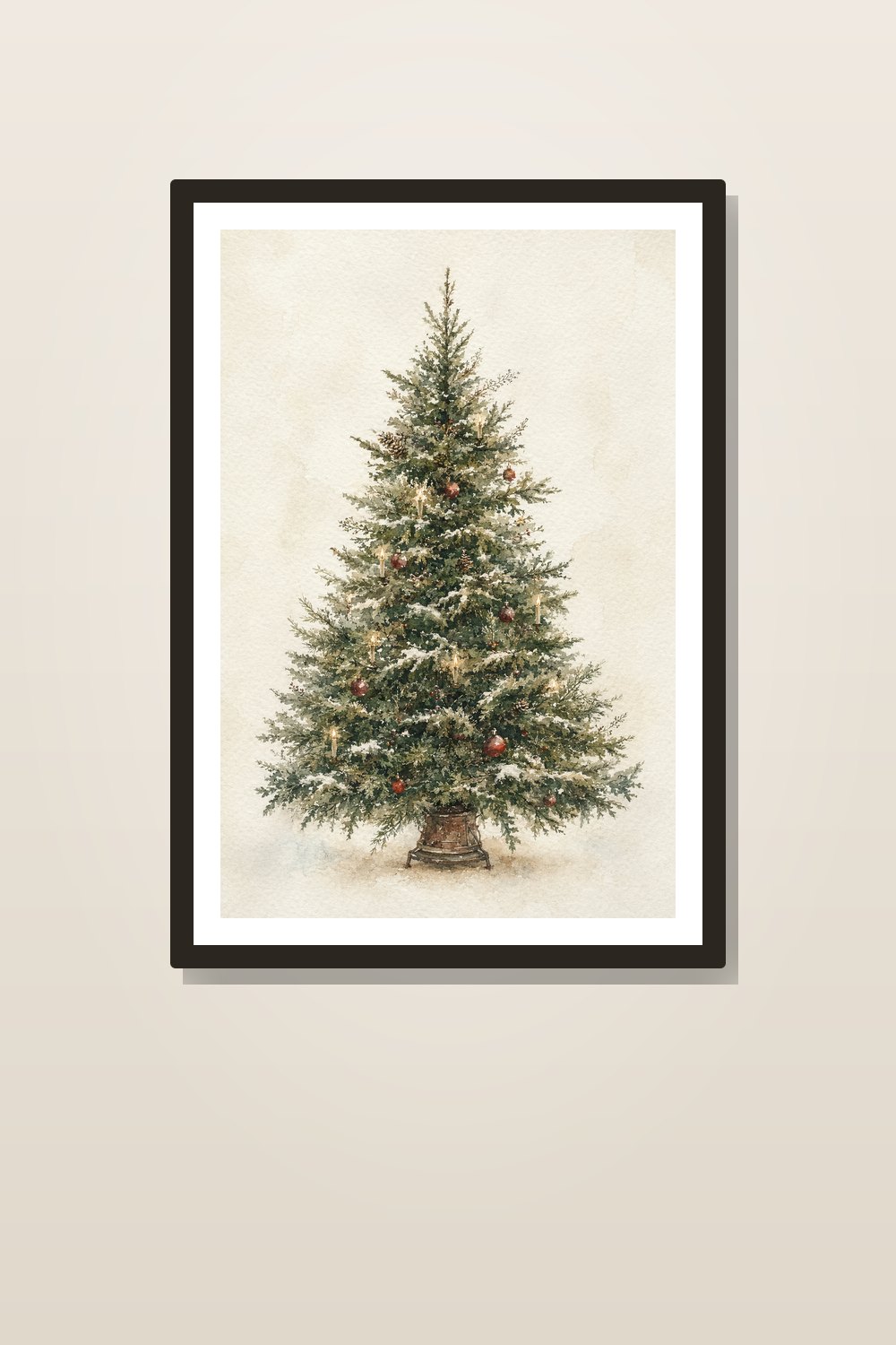 Vintage Christmas Wall Art Printable Set, Watercolor Christmas Tree Prints, Rustic Farmhouse Holiday Decor Digital Download Bundle