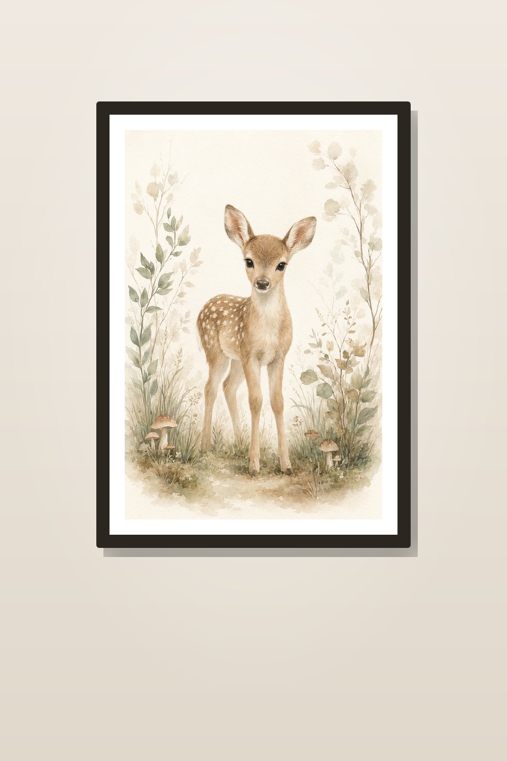 Kinderzimmer Poster Set Waldtiere Beige – 6er Aquarell Bilder Bundle für Babyzimmer & Kinderzimmer, neutral & modern