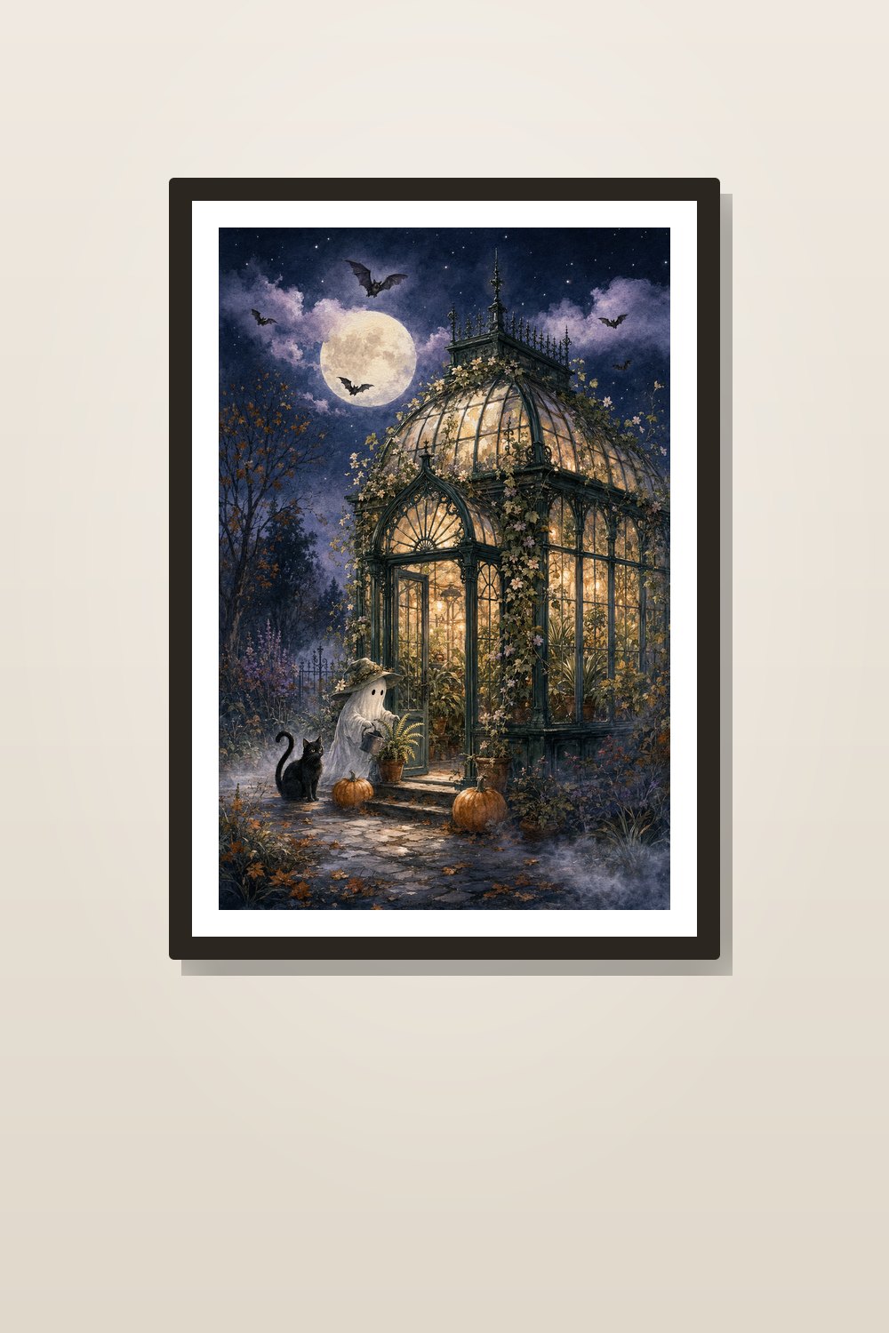 Haunted Greenhouse Wall Art Printable Set, Watercolor Halloween Decor