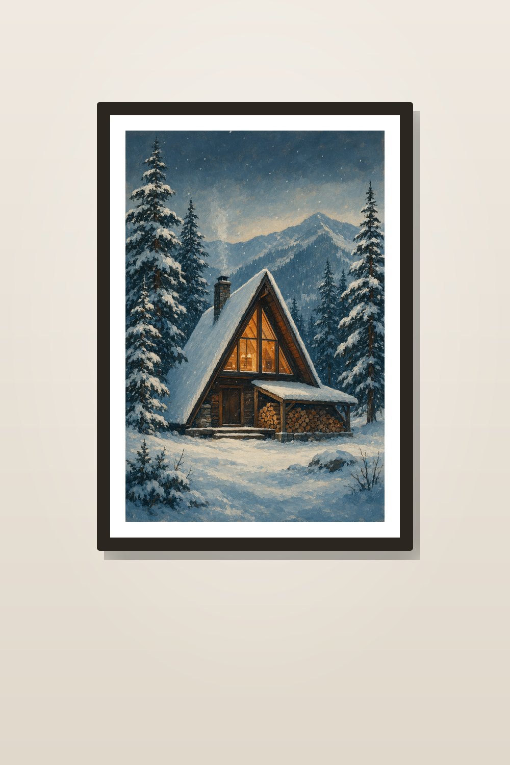 Alpine Ski Lodge Wall Art Printable Set, Winter A-Frame Cabin Decor