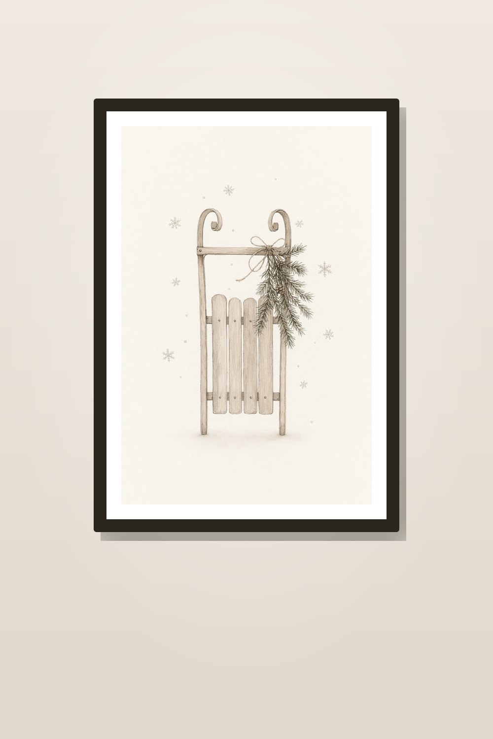 Minimalist Winter Wall Art Printable Set, Neutral Christmas Wall Decor Bundle, Sled Skate Pine Modern Scandinavian Print Pack