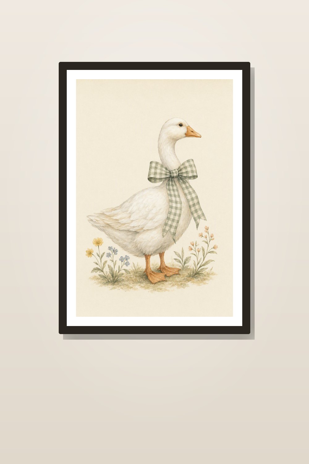Cottagecore Goose Nursery Wall Art Set, Sage Gingham Duckling Prints
