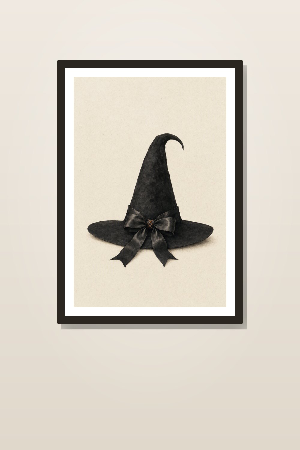 Minimalist Halloween Wall Art Printable Set, Neutral Witch Hat & Black Bow Decor