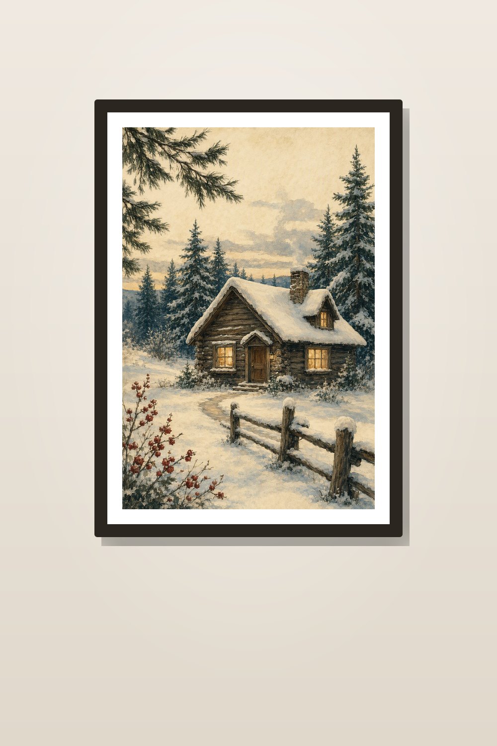 Winter Kitchen Wall Art Printable Set, Cozy Cabin Coffee Bar Decor