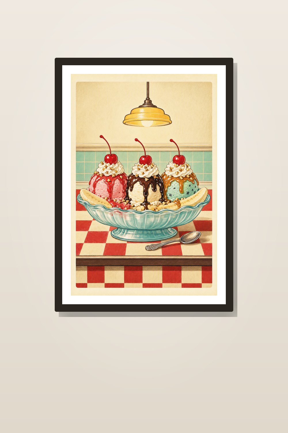 Retro Soda Fountain Wall Art Printable Set, 1950s Dessert Kitchen Prints
