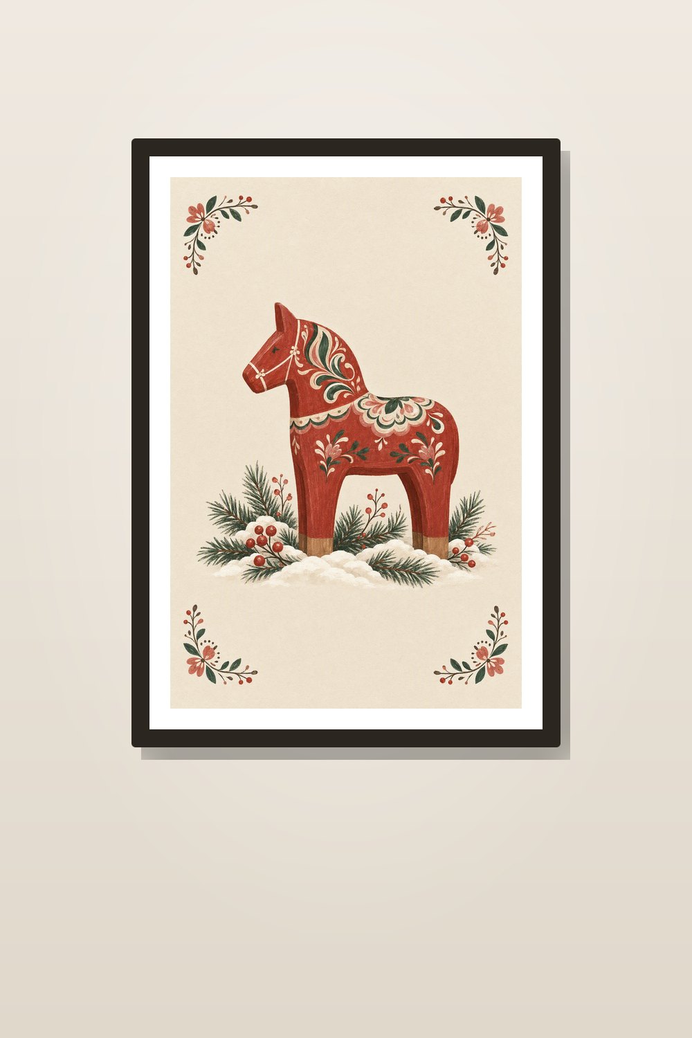 Scandinavian Christmas Wall Art Printable Set, Nordic Folk Art Decor