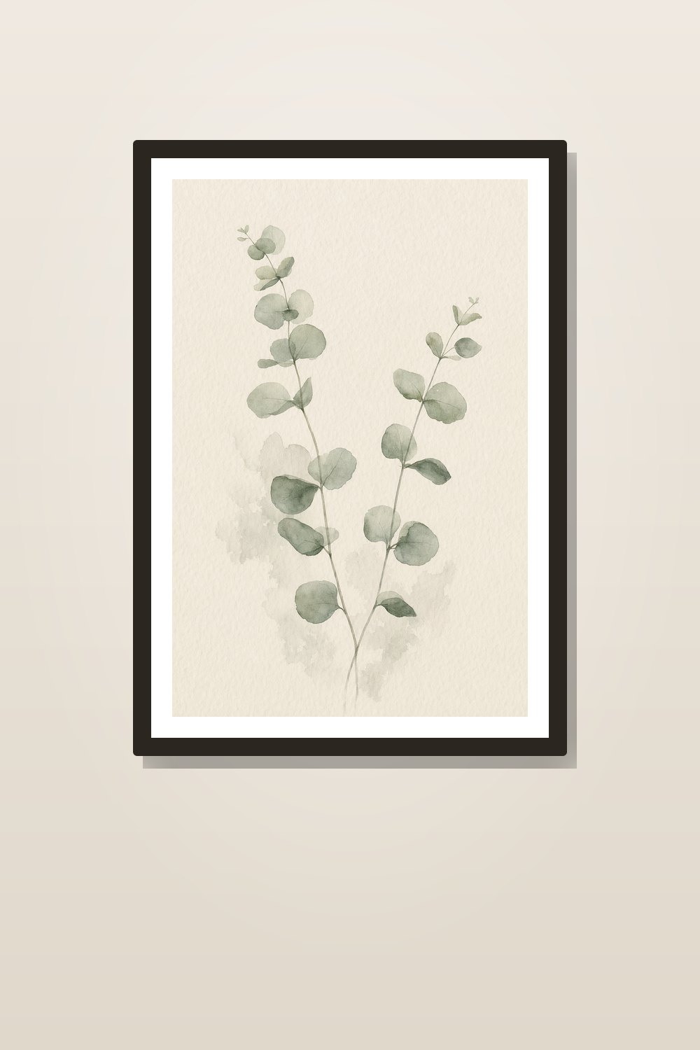 Minimalist Spa Bathroom Wall Art Printable Set of 6, Neutral Eucalyptus & River Stones Decor