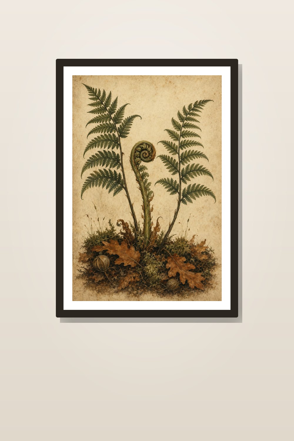 Moody Fall Botanical Wall Art Printable Set, Vintage Mushroom Fern Gallery Prints