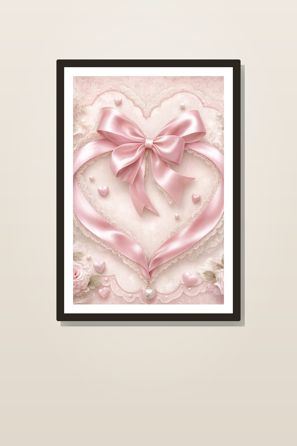 Coquette Valentine Wall Art Printable Set, Pastel Pink Bow & Heart Gallery Wall Bundle, Shabby Chic Feminine Decor Download