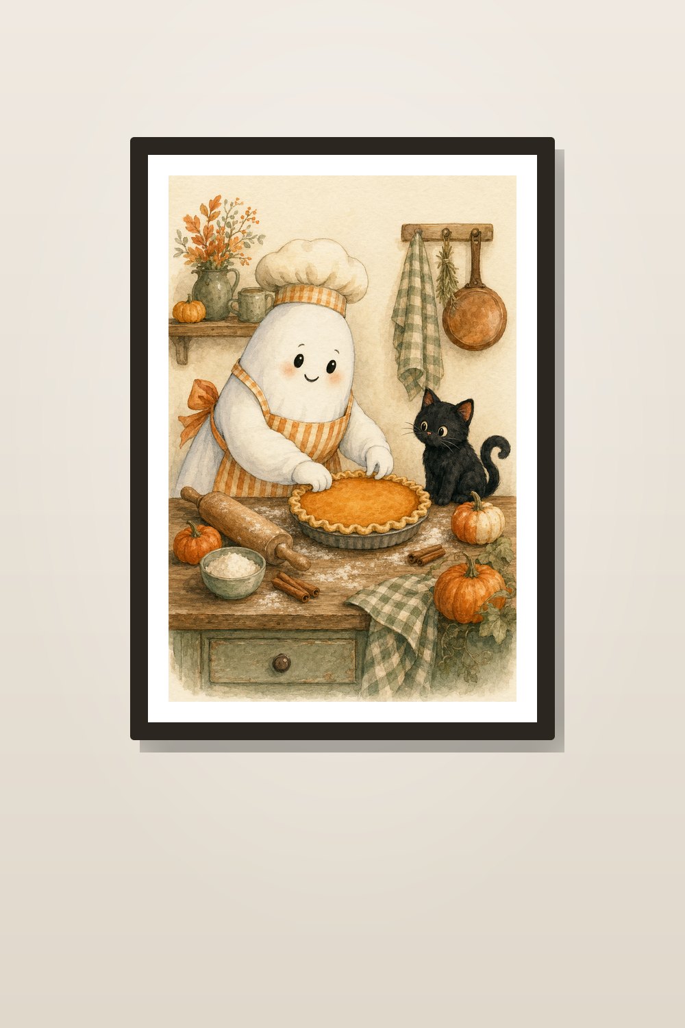 Halloween Kitchen Wall Art Printable Set, Spooky Cute Ghost Baking & Black Cat Decor