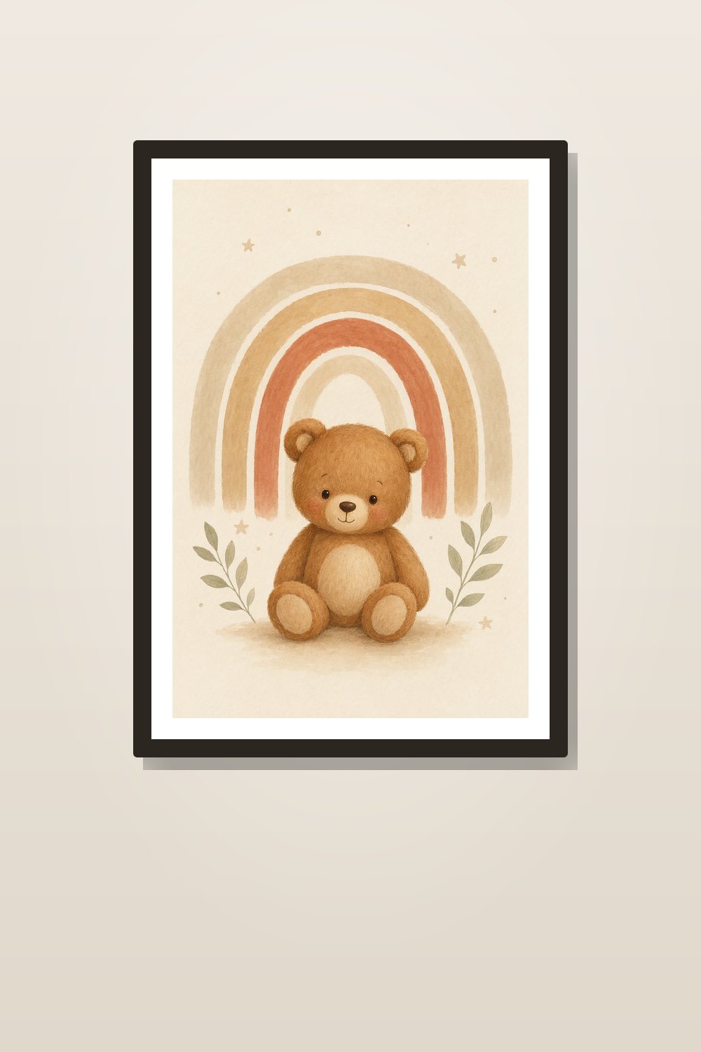 Neutral Teddy Bear Nursery Wall Art Printable Set, Boho Baby Room Decor