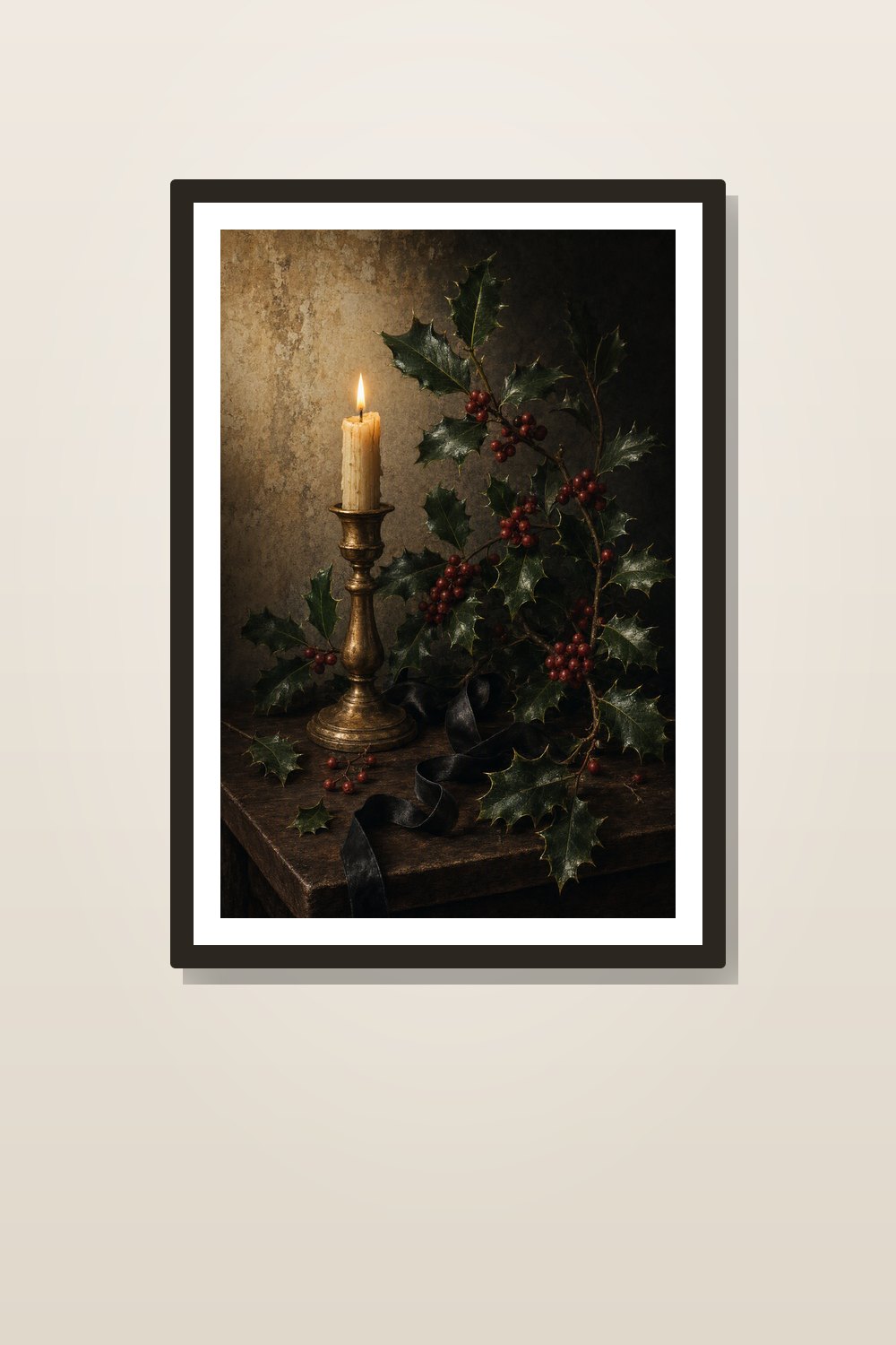 Dark Academia Christmas Wall Art Printable Set, Moody Botanical Holiday Gallery Wall