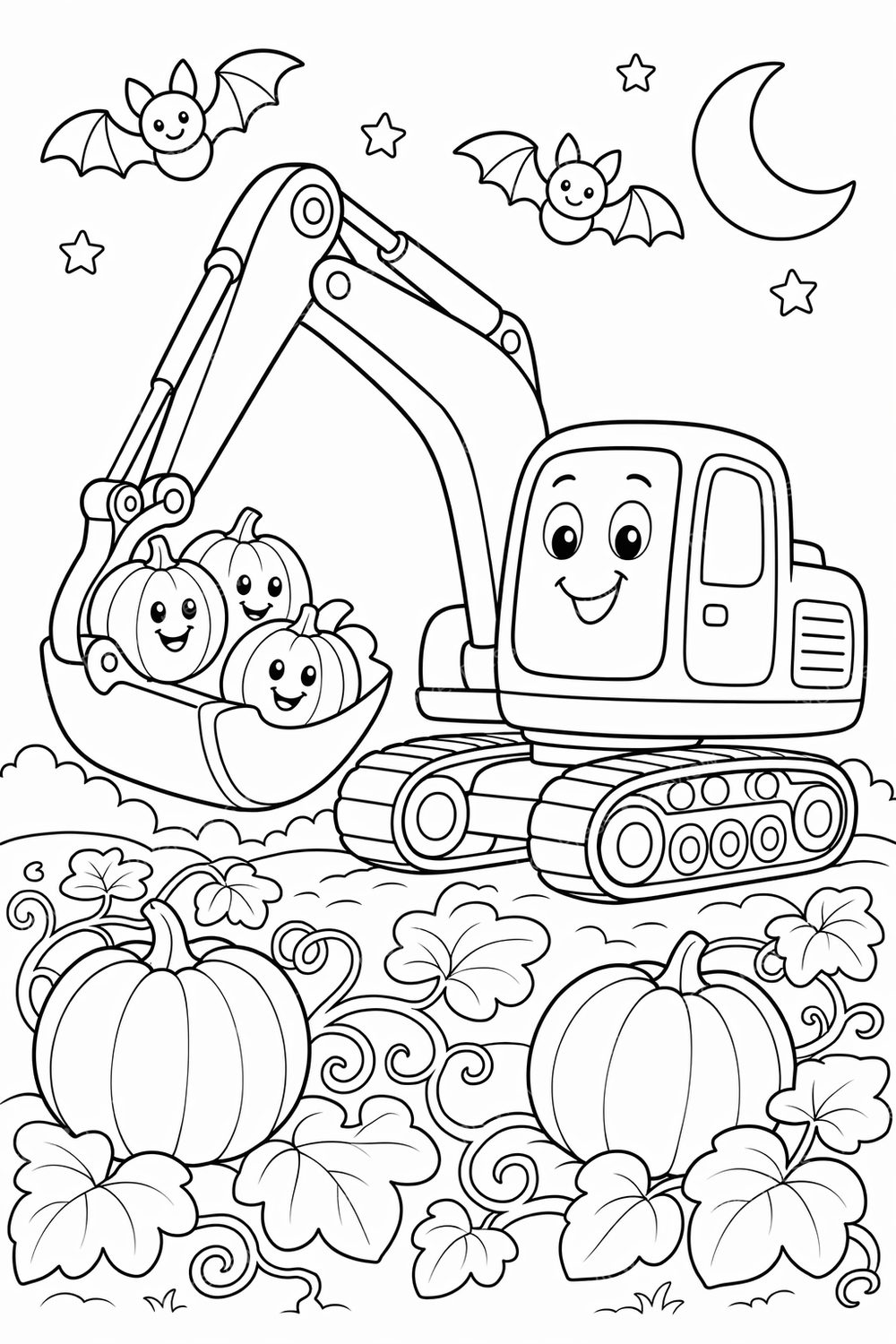 Halloween Construction Vehicle Coloring Pages Printable Bundle — artwork preview (watermarked)