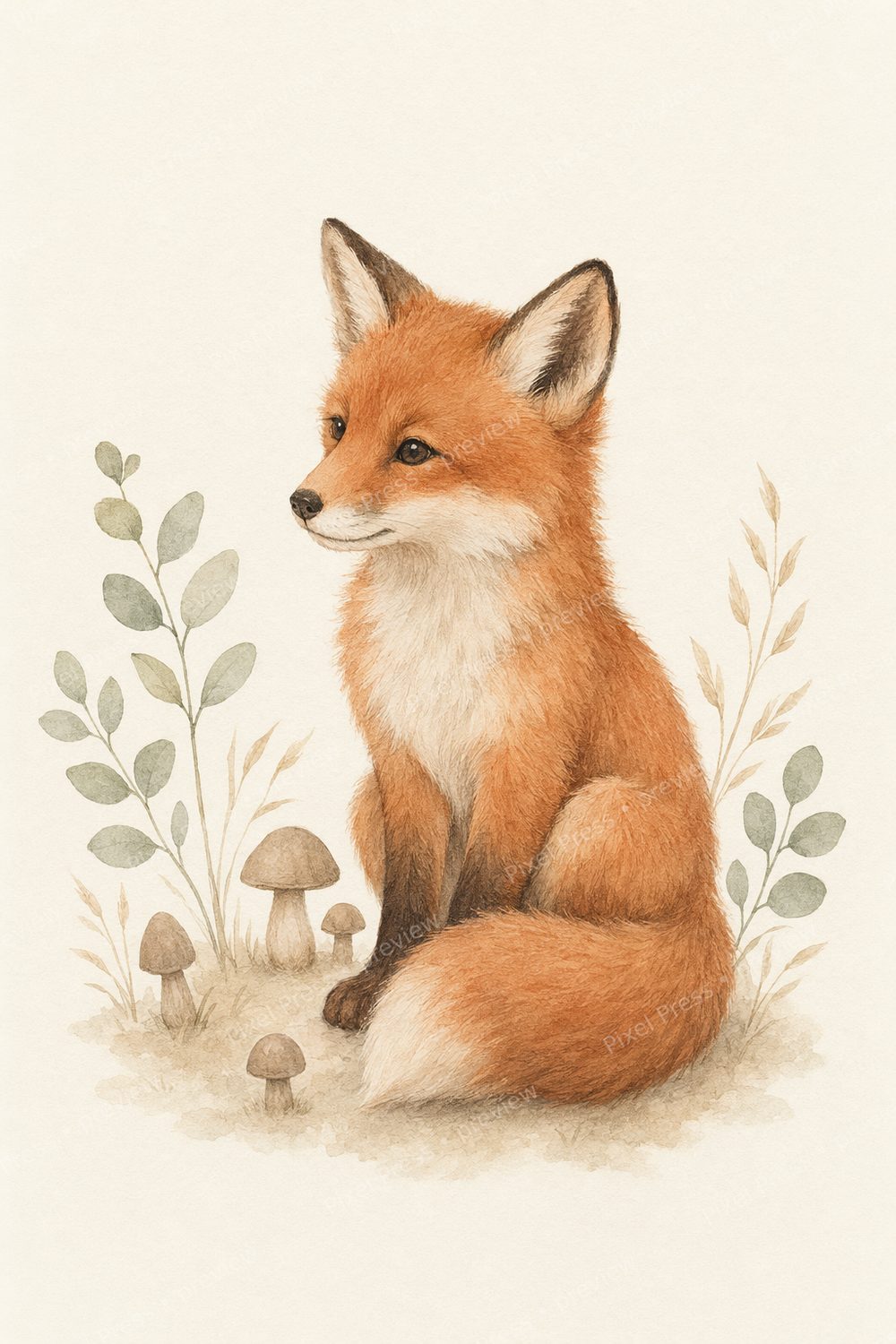 Kinderzimmer Poster Waldtiere Neutral – Boho Fuchs, Igel & Reh Set — artwork preview (watermarked)
