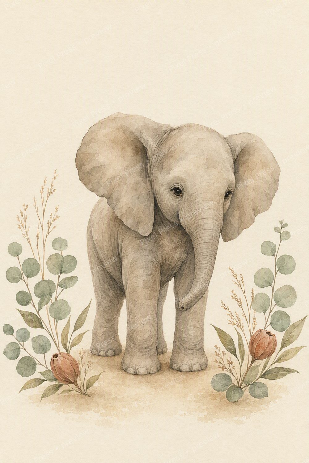 Quadros Decorativos Infantil Safari | Kit 6 Artes Neutras para Bebê — artwork preview (watermarked)