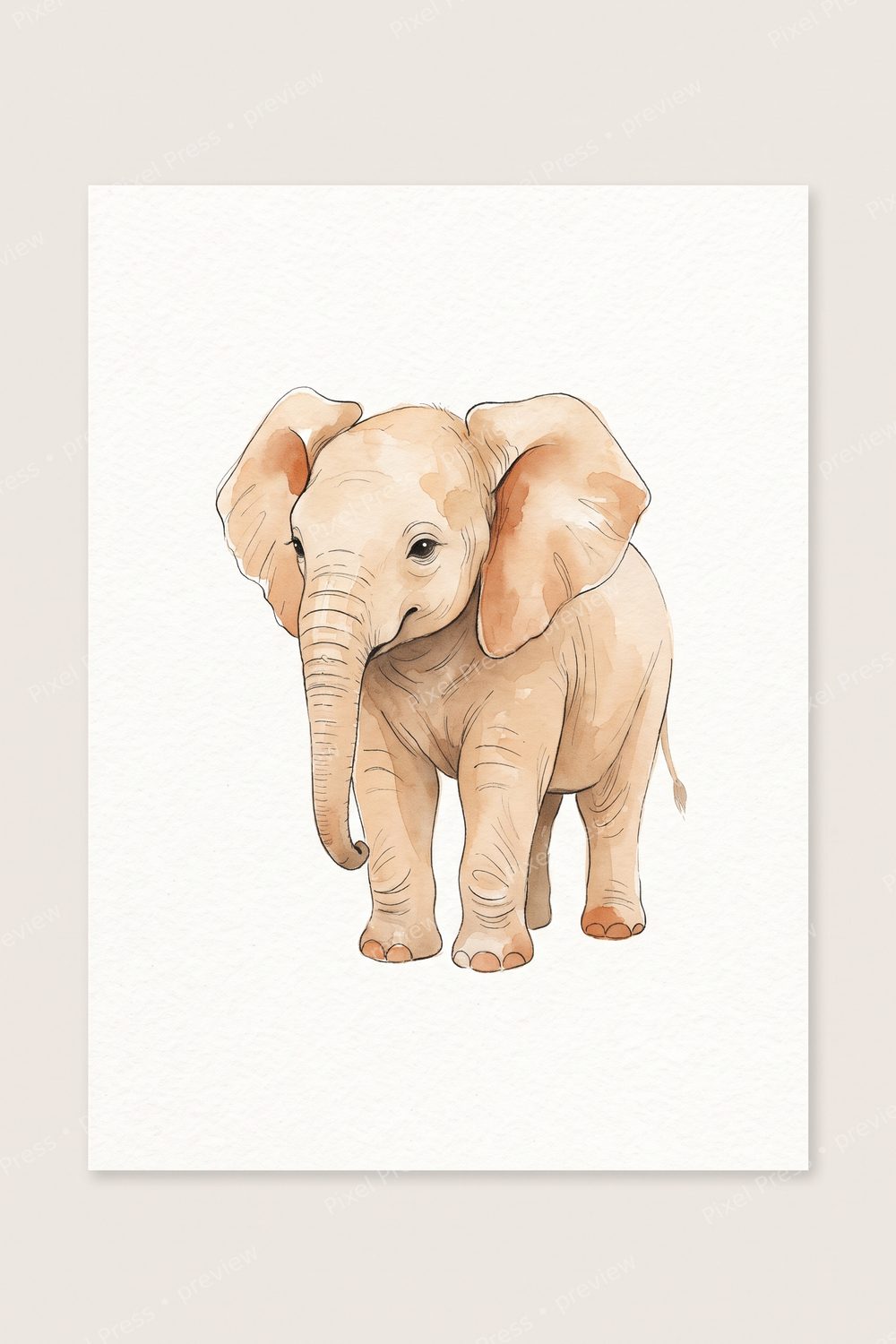 Safari Nursery Wall Art Neutral Set | Boho Watercolor Baby Animals, Terracotta & Beige Prints, 5-Piece Instant Digital Download — artwork preview (watermarked)