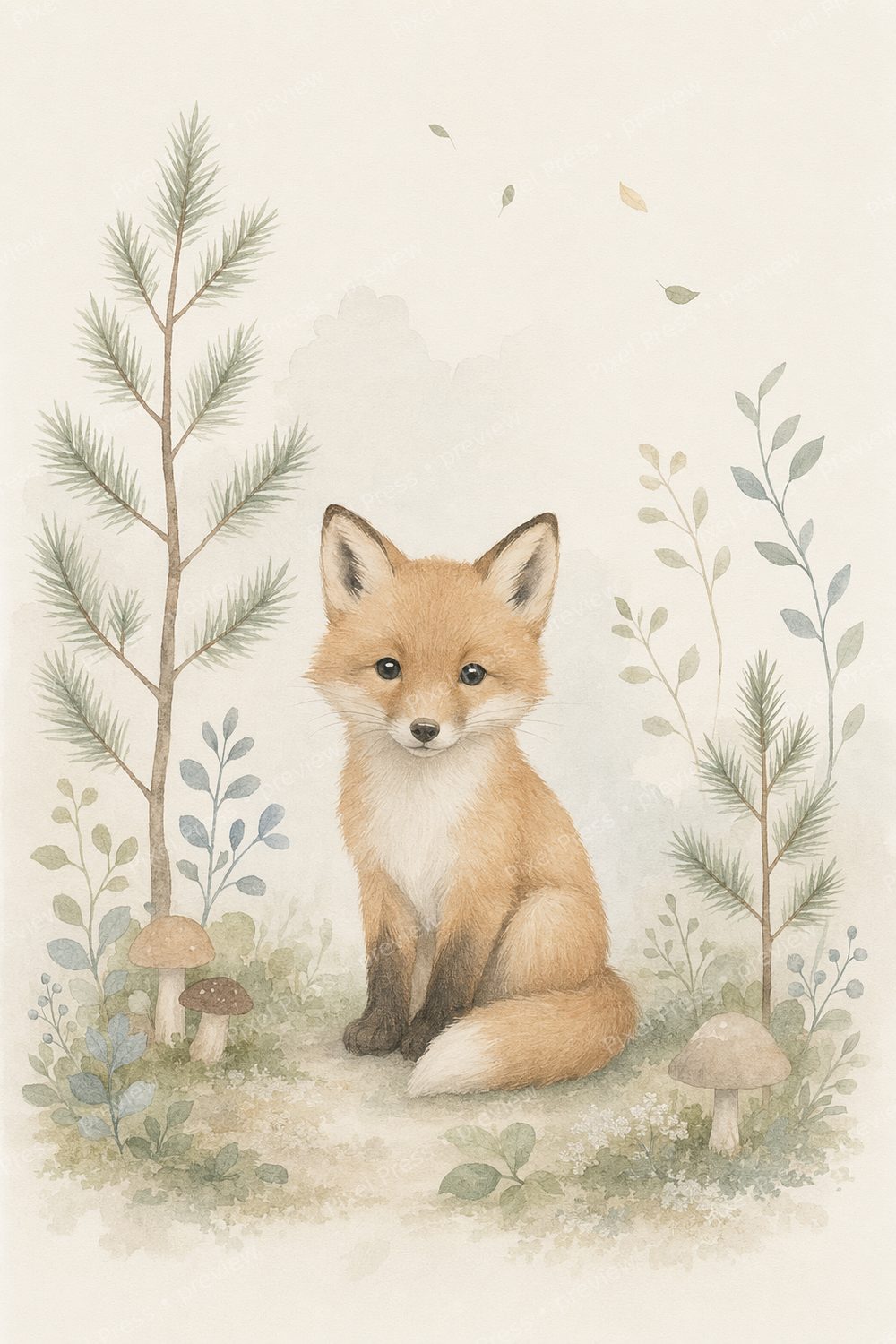 Affiche Murale Scandinave Chambre Bébé – Lot de 6 Affiches Animaux de la Forêt, Poster Chambre Bébé Scandinave, Déco Murale Mixte Nature — artwork preview (watermarked)