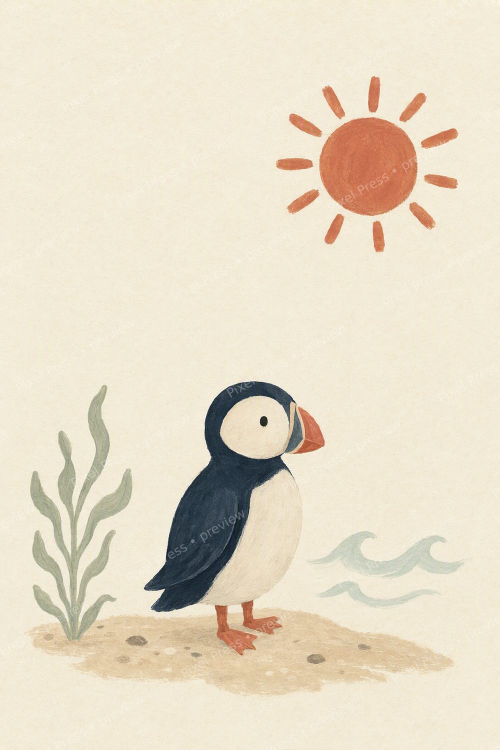Affiche Chambre Bébé Scandinave – Lot de 6 Posters Macareux Marins — artwork preview (watermarked)