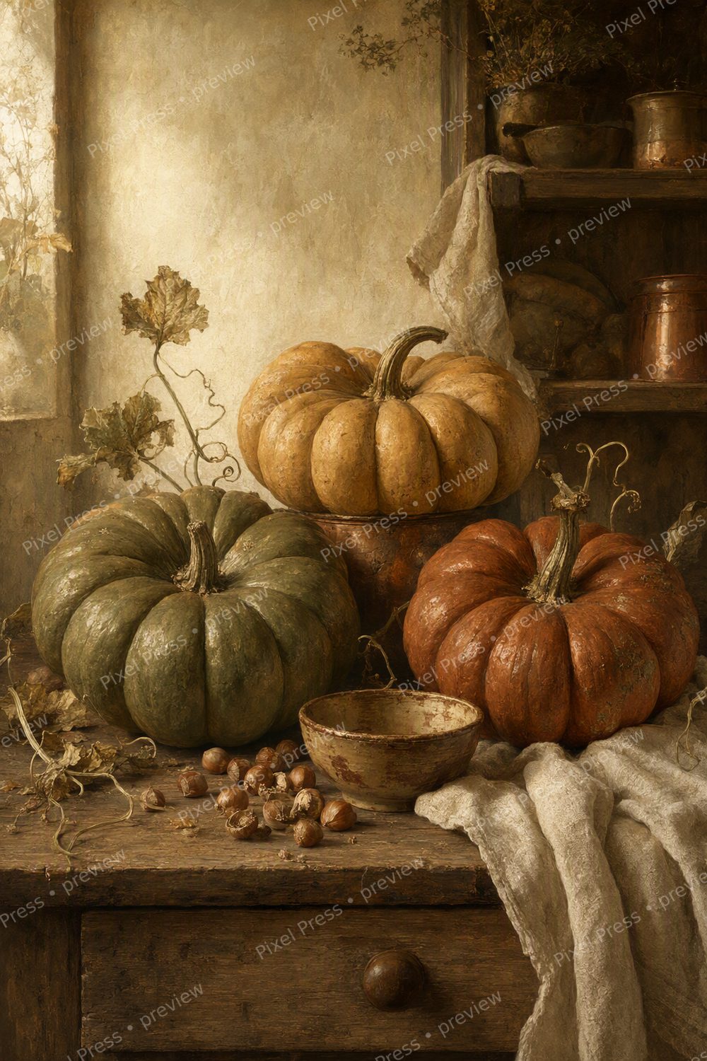 Vintage Autumn Kitchen Wall Art Printable Set, Fall Pantry Decor Bundle — artwork preview (watermarked)