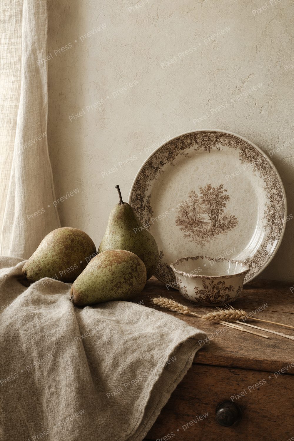 Neutral Thanksgiving Wall Art Printable Set, Heirloom Harvest Dining Room Decor — artwork preview (watermarked)