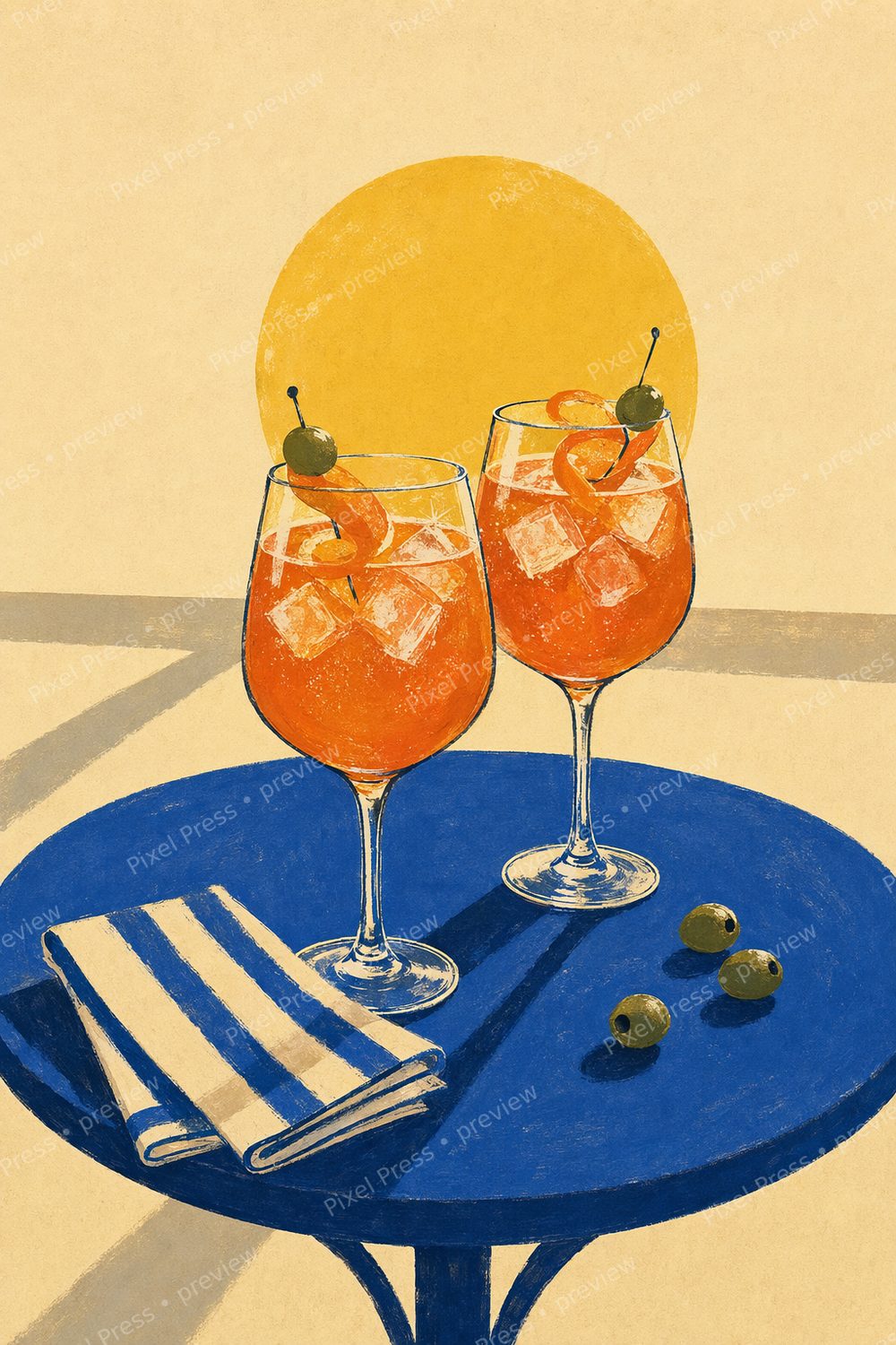 Retro Aperitivo Wall Art Printable Set, Mediterranean Kitchen Decor — artwork preview (watermarked)