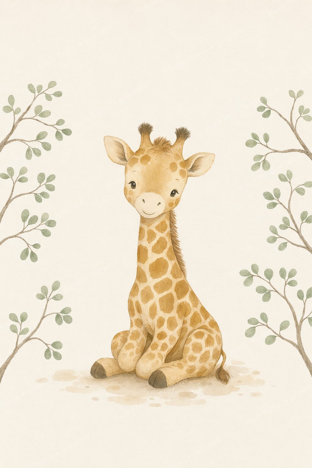 Quadros Decorativos Infantil Safari Verde Sálvia | Kit 6 Posters Bebê — artwork preview (watermarked)