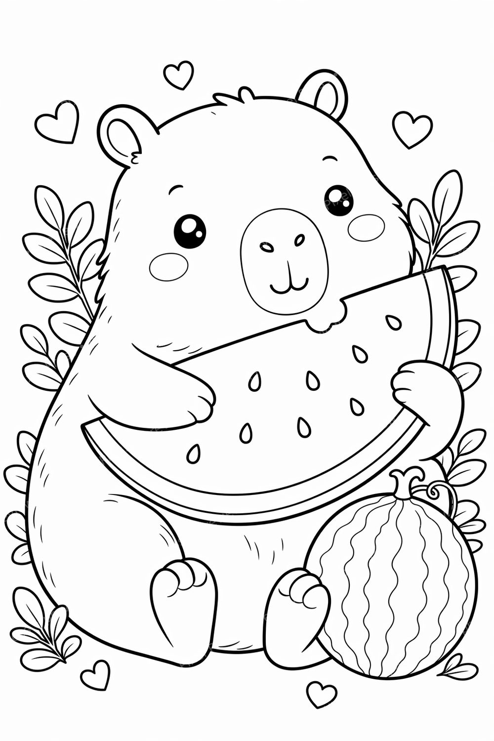 Desenhos para Colorir Capivara Fofa Kawaii PDF para Imprimir | Bundle com 8 Páginas — artwork preview (watermarked)