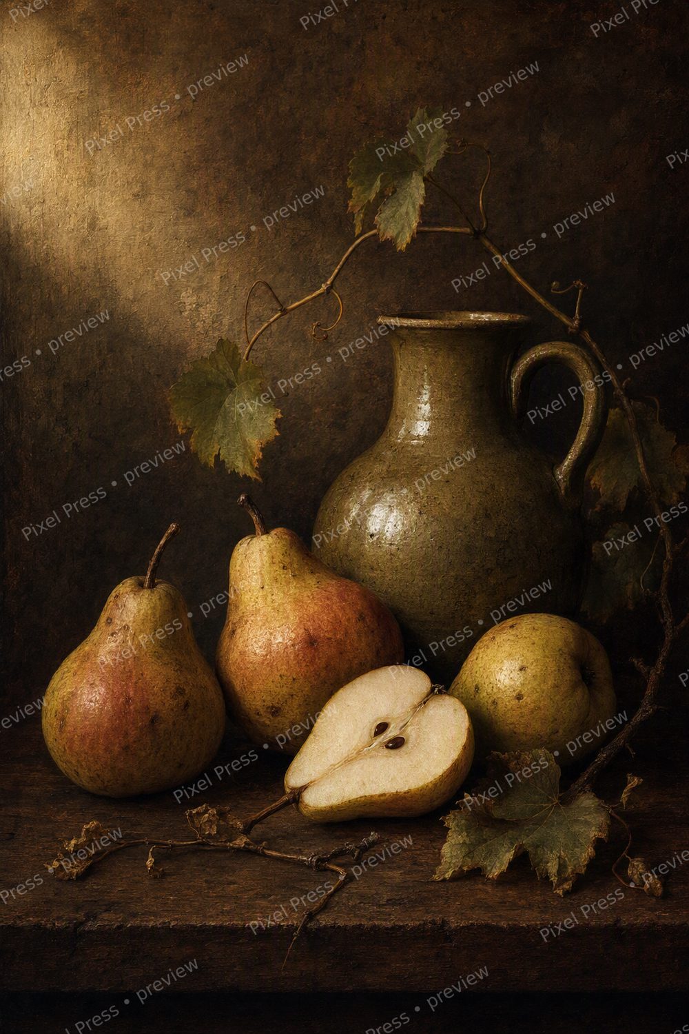 Moody Fall Wall Art Printable Set, Vintage Autumn Fruit Kitchen Prints — artwork preview (watermarked)